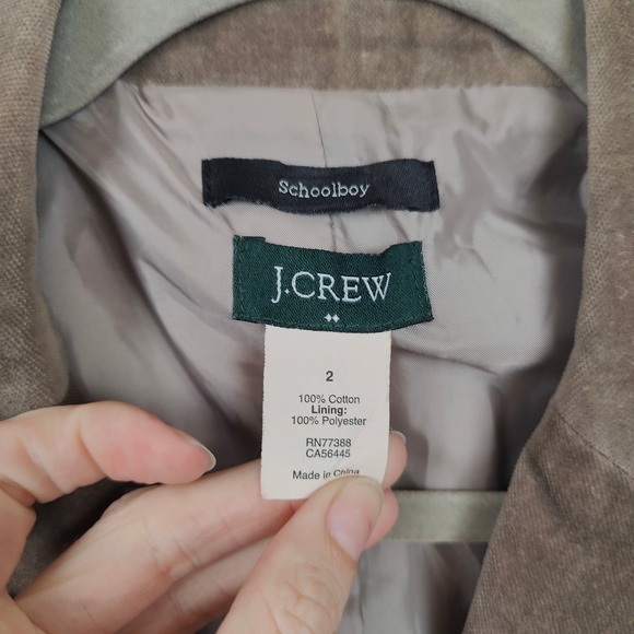 J.Crew Schoolboy Blazer Womens 2 Taupe Velvet Gold Button Dark Academia Preppy - Picture 5 of 8